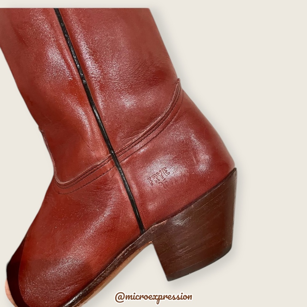 1980 Frye Vintage Red Leather Embroidered Heeled Western Fall/Summer Cowboy Boot - Picture 12 of 15